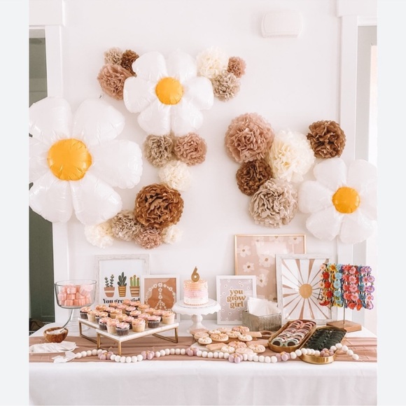 2 GOLD METALLIC POM-POM Party Wedding Shower Decorations 10” ea w Hanging Loops - Picture 15 of 16